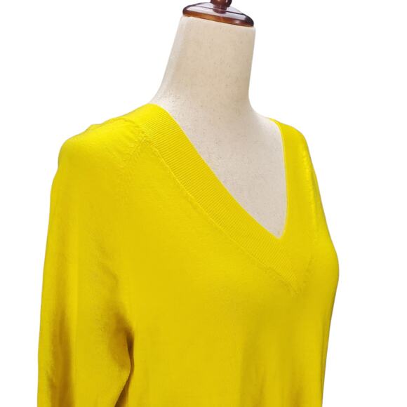 Moth Anthropologie Merino Wool Bright Yellow 3/4 Sleeve Tunic Sweater - Small - Picture 3 of 6